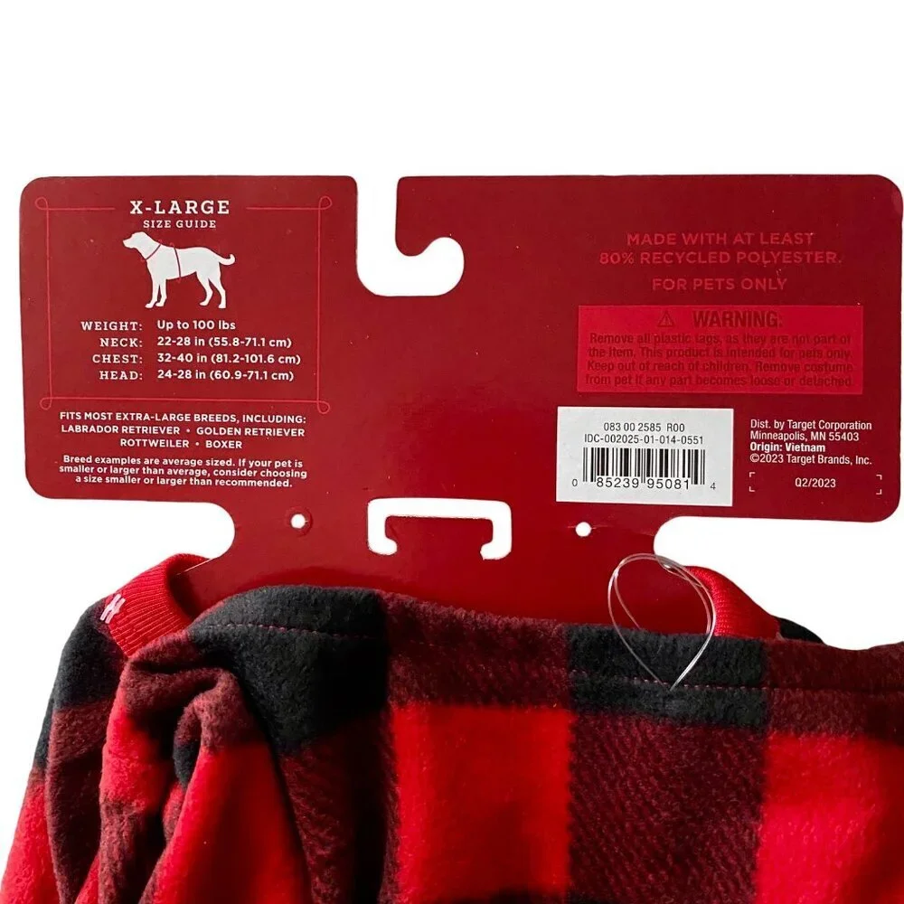 Wondershop Pet Pajamas Buffalo Check Black Red Dog XL NEW NWT